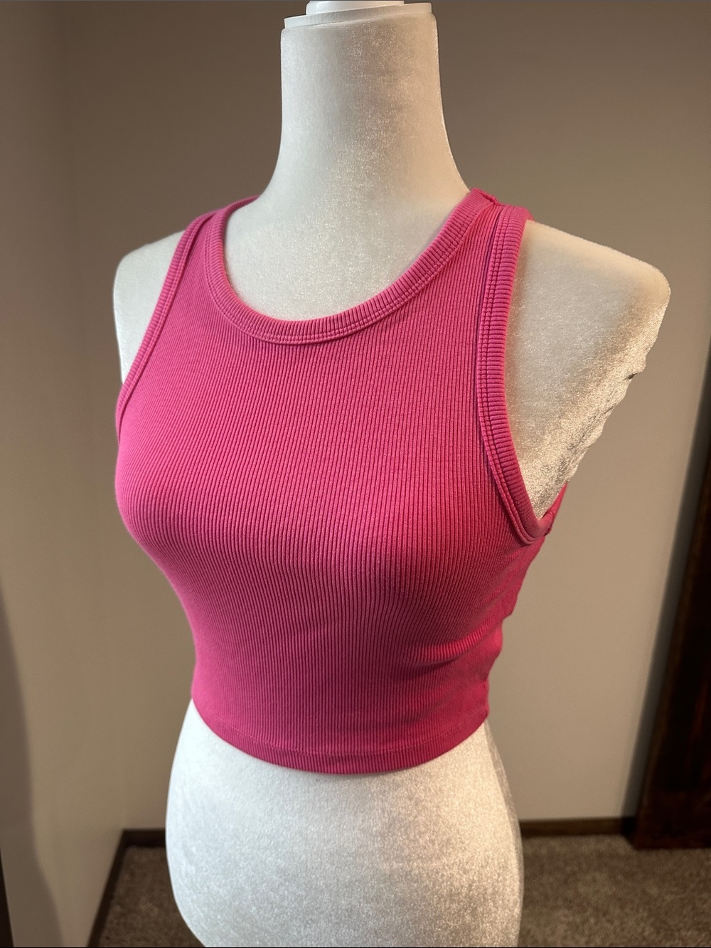 H&M Ribbed Racerback Crop Tank in Hot Pink SMALL